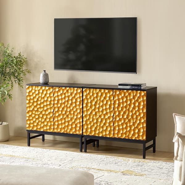 JAYDEN CREATION Kai Golden Modern 2-Door Sideboard Set of 2 with Adjustable Shelves and Feet
