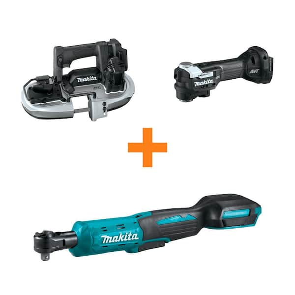 Makita 18V LXT Sub-Compact Brushless Band Saw and 18V LXT Brushless Multi-Tool w/bonus 18V LXT 3/8/1/4 in. Sq. Drive Ratchet