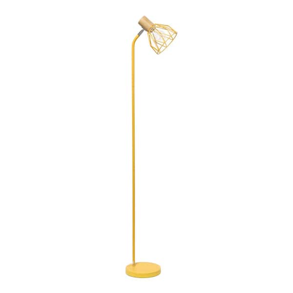 55.91 in. Industrial Farmhouse Fusion Adjustable Cage Wire Accent Arc Floor Lamp, Yellow
