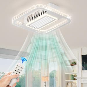 20 in. W Bladeless Ceiling Fan with Lights 3-Color 6 Speeds Low Profile Flush Mount Fan for Bedroom Living Room(square)