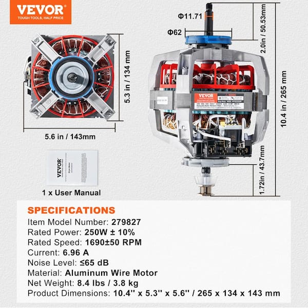 VEVOR Dryer Motor for Kenmore Whirlpool 279827 AP3094245