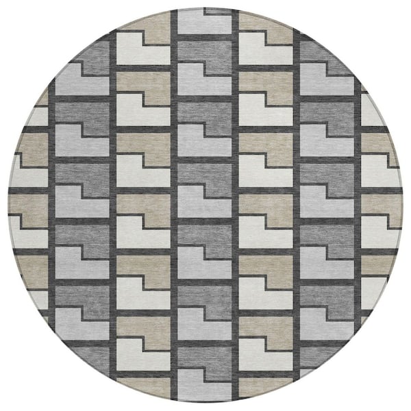 Chantille Machine Washable Indoor/Outdoor Abstract ACN2417 Ivory 8 ft. x 8 ft. Round Rug