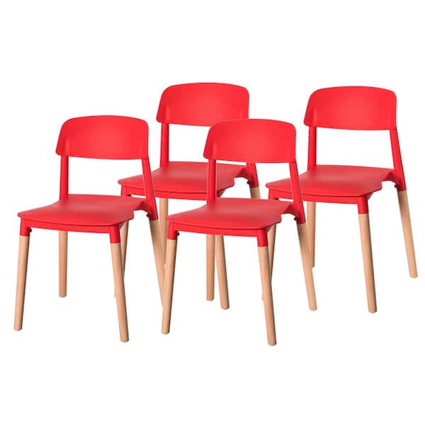 Red Modern Plastic Dining Chair Open, Red Wooden Chair Legs