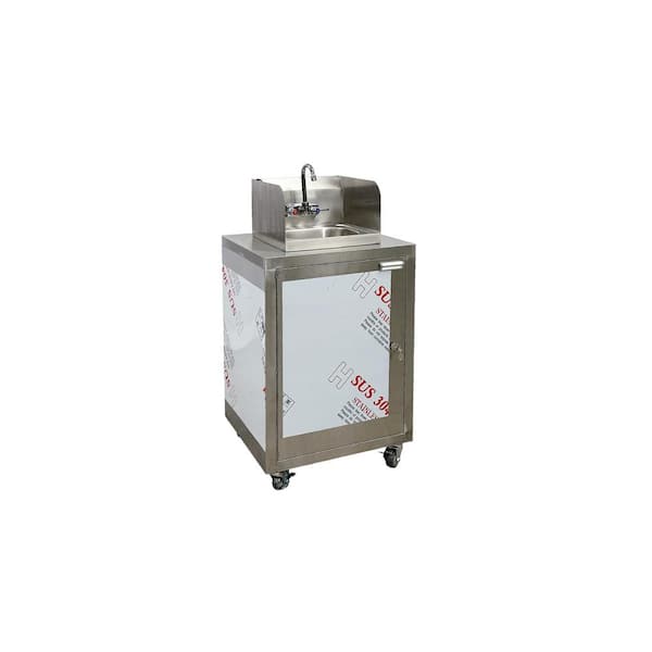 34 in. Freestanding Stainless Steel Commercial Portable Sink 1 Compartment Sink Mobile Hand Wash Station 18-Gauge