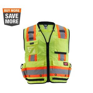 Large/X-Large Yellow Class 2 Surveyor's High Visibility Safety Vest with 27-Pockets