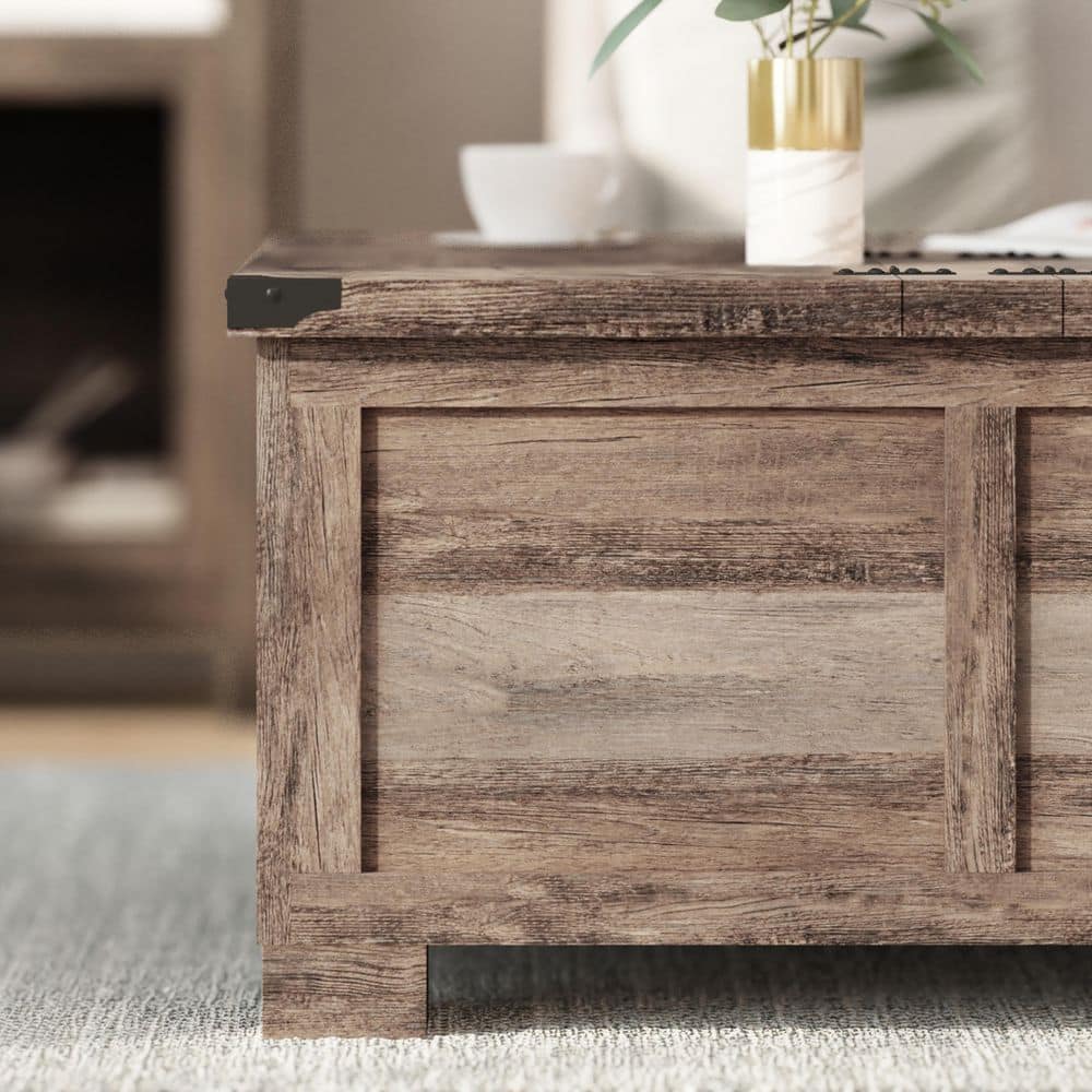 Rustic Gray Wash Square Wood and Metal Lift-Top Coffee Table with Storage