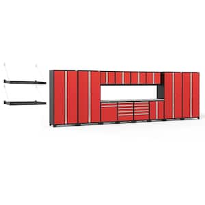 Pro Series 256 in. W x 85.25 in. H x 24 in. D 18-Gauge Steel Cabinet Set in Red (16-Piece)