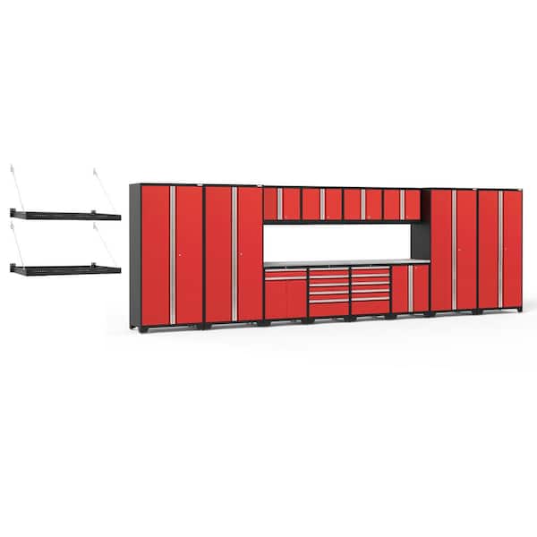 NewAge Products Pro Series 256 in. W x 84.75 in. H x 24 in. D 18-Gauge Steel Cabinet Set in Red (16-Piece)