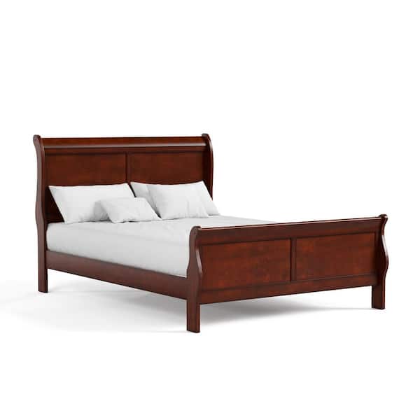 Furniture of America Burkhart Cherry Queen Wood Frame Sleigh Bed with Slat Kit