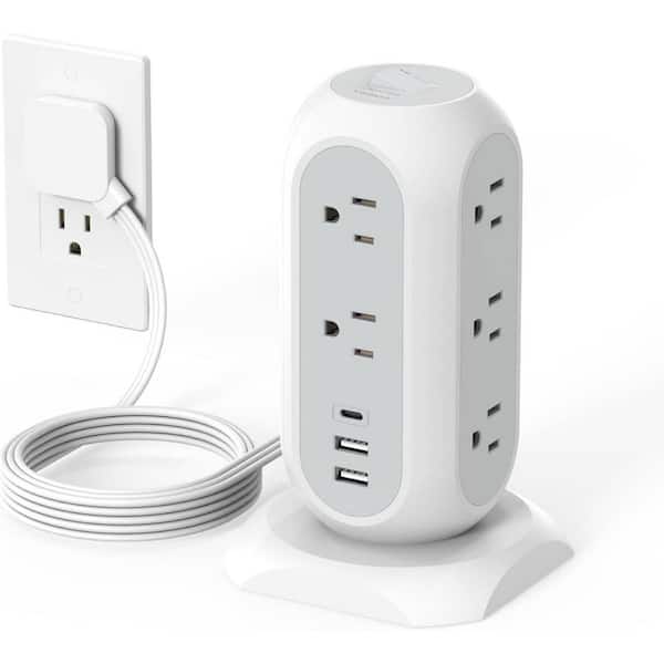 OBJLGEV Power Strip Tower Flat Plug with 11 Outlets and 3 USB Ports (1 USB C) 1625W/13A 1050J Surge Protection 6 ft. Cord