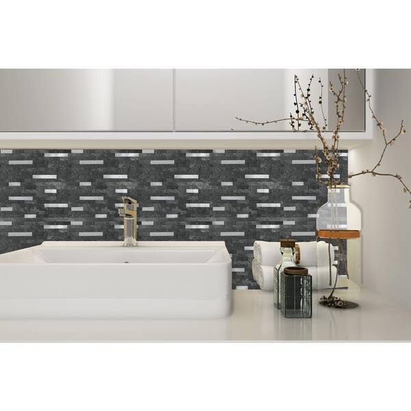 12-sheets Marble Grey 11.5 in. x 11.75 in. Peel & Stick Metallic Wall Tile Backsplash [12 sq.ft./pack]