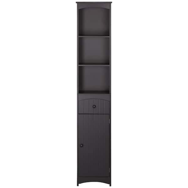 Unbranded 13.5 in. W x 9.5 in. D x 67 in. H Brown Freestanding Linen Cabinet with 3-Tier Shelves and Drawer