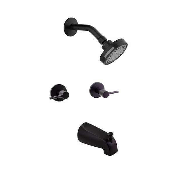 Design House Eastport II Double Handle 1-Spray Tub and Shower Faucet 1.8 GPM in. Matte Black (Valve Included)