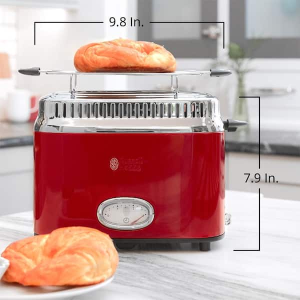 Russell Hobbs Retro Style 2-Slice Red Wide Slot Toaster with Built