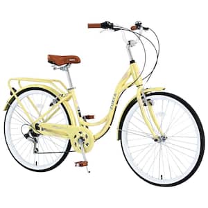 26 in. City Bike 7 Speed Steel Frame Bicycle for Ladies in Cream Yellow