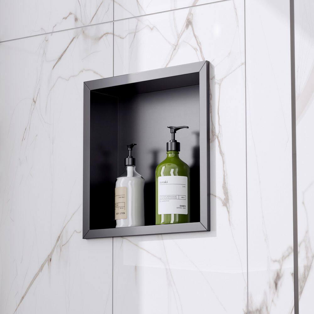 14 in. W x 12 in. H x 4 in. D Waterproof Recessed Shower Niche Space-Saving Storage Shelf in Brushed Gold, No Tile