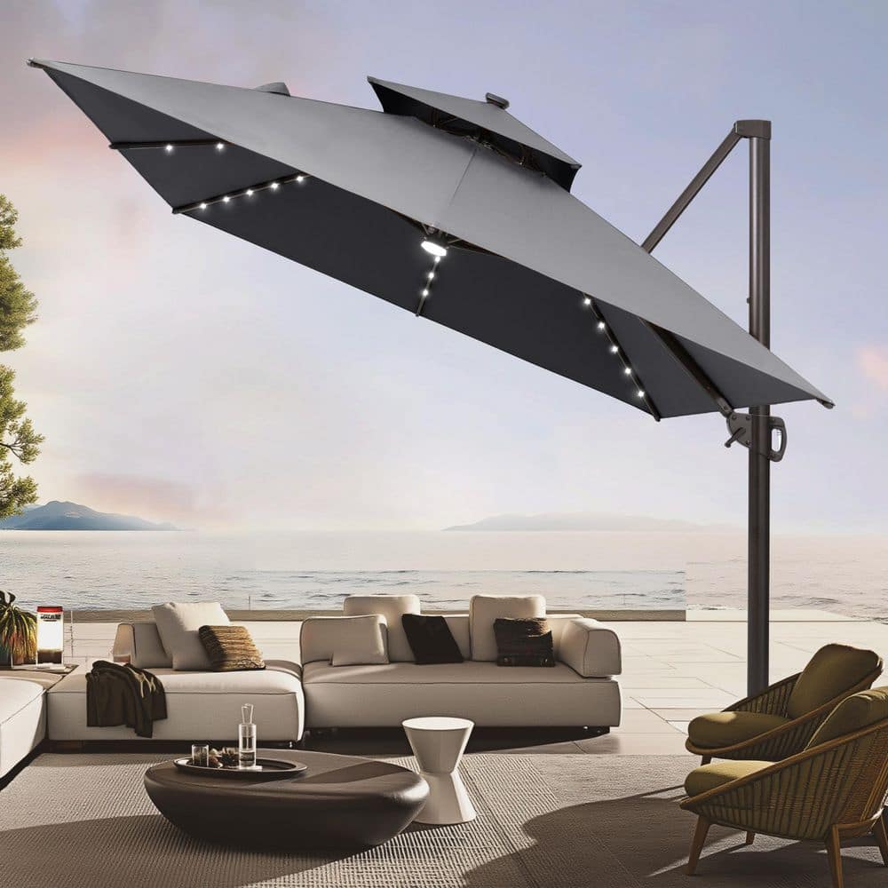 13 ft. x 10 ft. Solar Powered Cantilever Patio Umbrella in Dark Gray Aluminum Outdoor Offset Umbrella with 360° Rotation price history on PriceWatchPro
