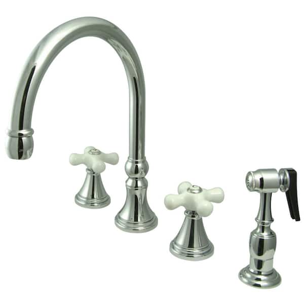 Kingston Brass Governor 2-Handle Standard Kitchen Faucet with Side Sprayer in Polished Chrome