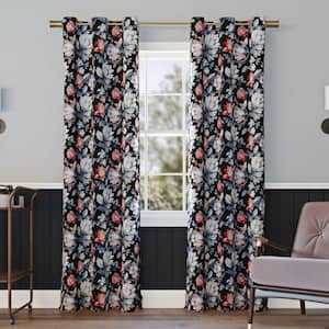 Irma Vintage Floral Black 63 in. L x 40 in. W Blackout Grommet Curtain Panel