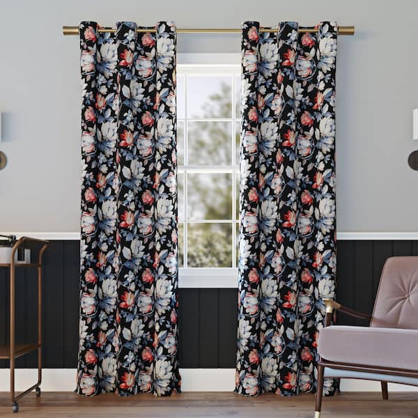 Sun Zero Irma Vintage Floral Black 63 in. L x 40 in. W Blackout Grommet Curtain Panel