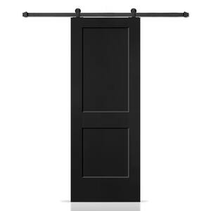 36 in. x 80 in. Black Painted MDF Solid Core 2-Panel Shaker Interior Sliding Barn Door with Hardware Kit