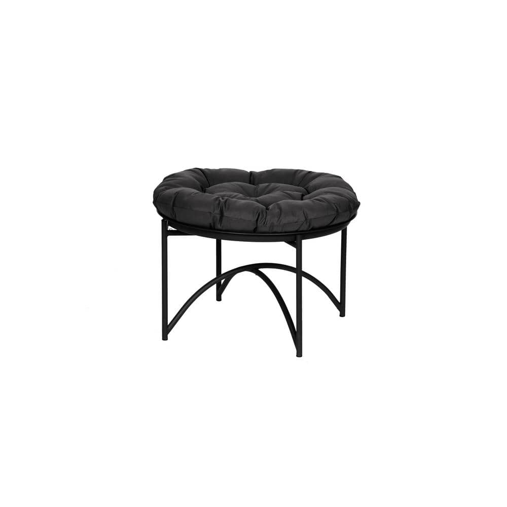 FlowerHouse Round Metal Outdoor Ottoman with Black Cushion