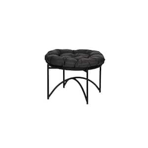Round Metal Outdoor Ottoman with Black Cushion