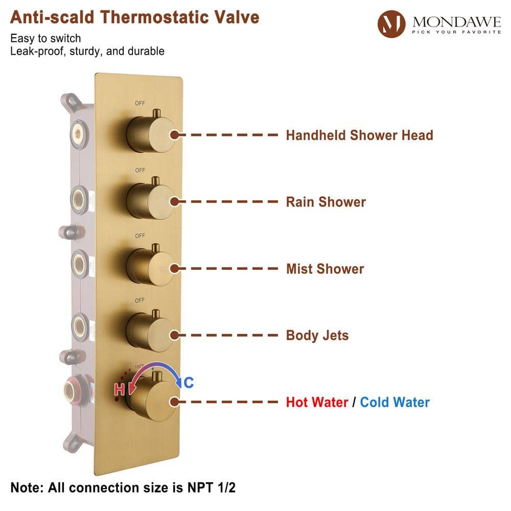 Luxurious Brushed Gold Dual Ceiling Mount Shower System