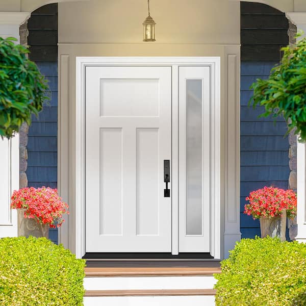 Legacy 49 in. x 80 in. 3 Panel Craftsman LHIS Unfinished White Fiberglass Prehung Front Door w/Clear 10" SL 4-9/16Jamb