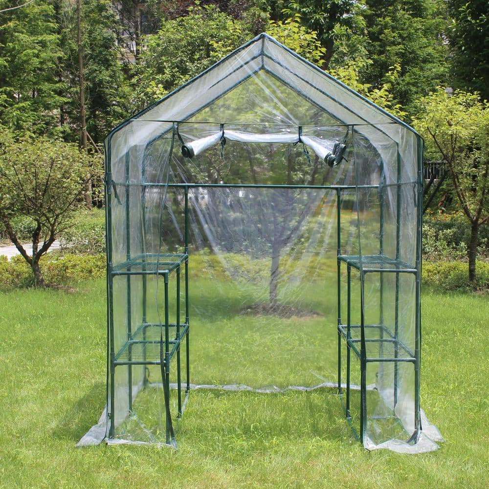 56 in. x 56 in. x 76 in. Walk-In Plant Gardening Greenhouse with 2-Tiers 8-