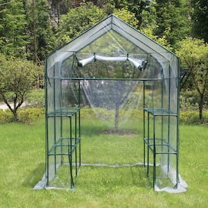 56 in. x 56 in. x 76 in. Walk-In Plant Gardening Greenhouse with 2-Tiers 8-Shelves