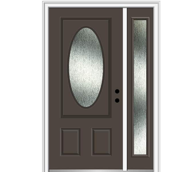MMI Door 48 in. x 80 in. Left-Hand Inswing Rain Glass Brown Fiberglass Prehung Front Door on 4-9/16 in. Frame