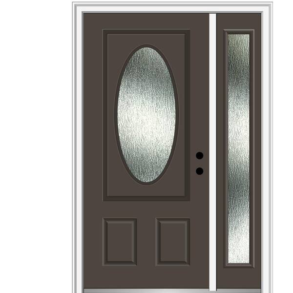 MMI Door 50 in. x 80 in. Left-Hand Inswing Rain Glass Brown Fiberglass Prehung Front Door on 4-9/16 in. Frame