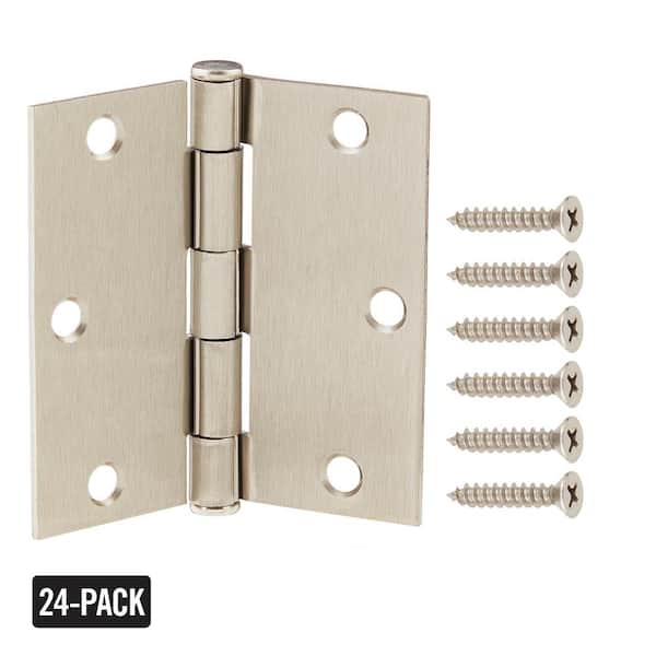 Everbilt 3-1/2 in. Square Corner Satin Nickel Door Hinge Value Pack (24-Pack)