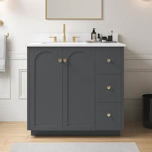 Anabelle 36 in. Single Sink Charcoal Grey Bath Vanity with Engineered Carrara Marble Top (Assembled)