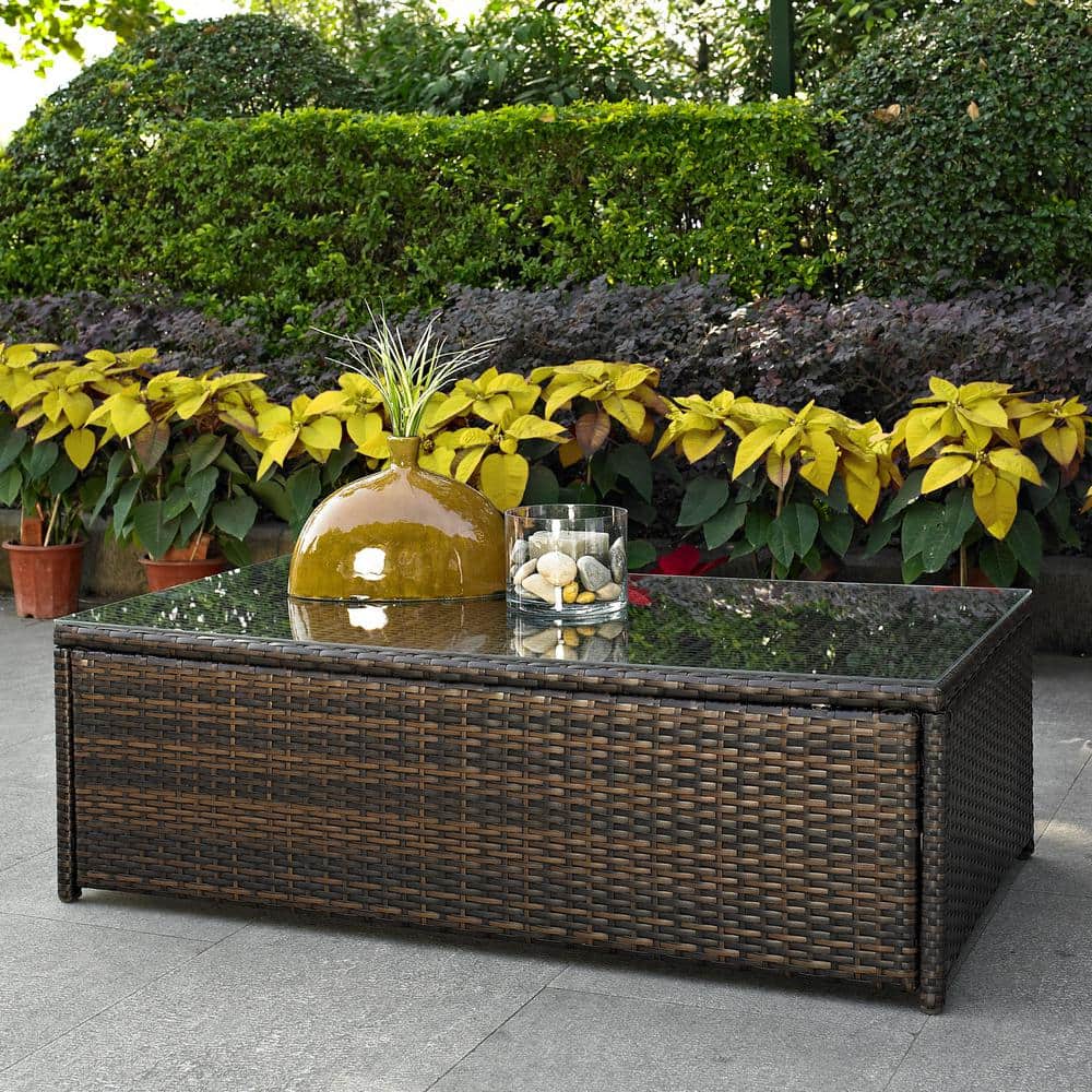 Palm Harbor Brown Wicker Outdoor Coffee Table with Glass Top