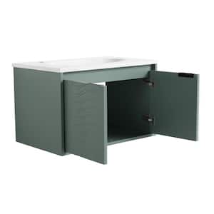 30 in. W x 18.2 in. D x 18.5 in. H Single Sink Wall-Mounted Bath Vanity in Green with White Cultured Marble Top