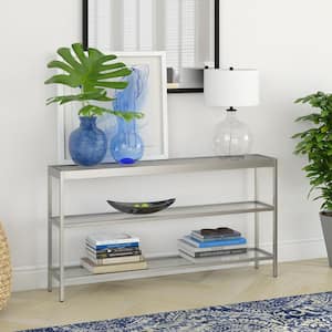 Alexis 55 in. Nickel Rectangle Glass Console Table with Storage