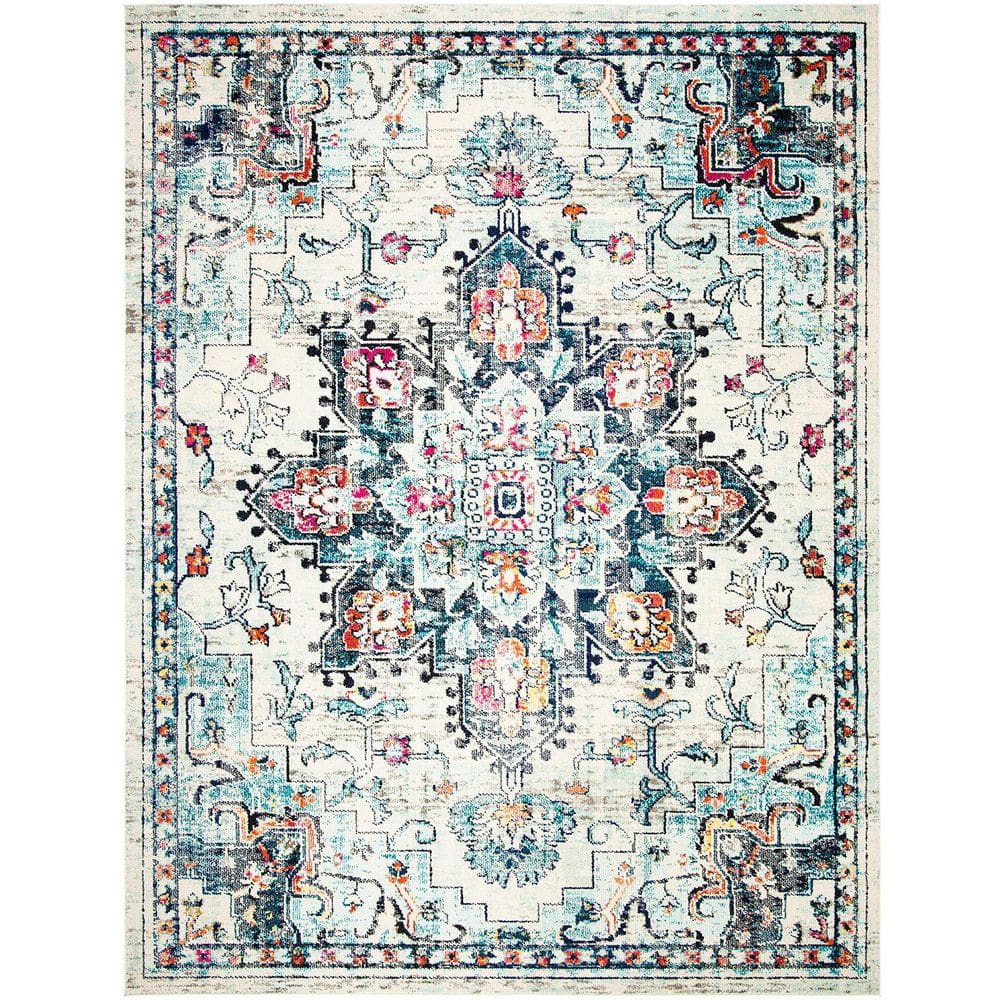 Light Blue Polypropylene 6 ft. x 9 ft. Oriental Indoor Area Rug
