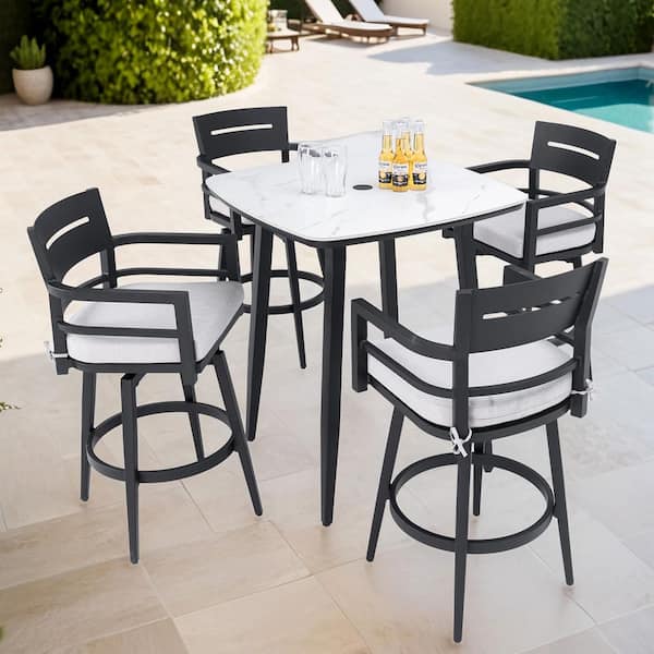 5-Piece Black Aluminum Outdoor Dining Set with Sunbrella Cushions