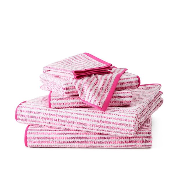 Striped Reversible Terry Organic Cotton Pink 6-Piece Bath Set