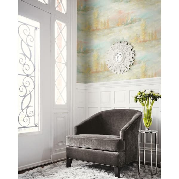 Tree Line Metallic Gold, Blue Mist, and Cantaloupe Paper Strippable Roll (Covers 60.75 sq. ft.)