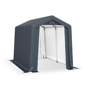 6 ft. x 10 ft. x 7 ft. Carport Garage Storage Shed with Walls and Doors Galvanized Steel Frame in Gray