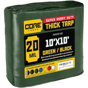 10 ft. x 10 ft. Green/Black 20 Mil Heavy Duty Polyethylene Tarp, Waterproof, UV Resistant, Rip and Tear Proof