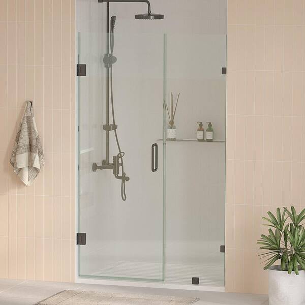 Kobiworks Nirvana 61 in. W x 76 in. H Frameless Pivot Hinged Shower Door in Matte Black with 3/8 in. Clear Glass