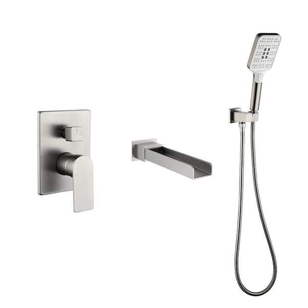 Nestfair Single-Handle Wall Mount Roman Tub Faucet with Hand Shower in Brushed Nickel