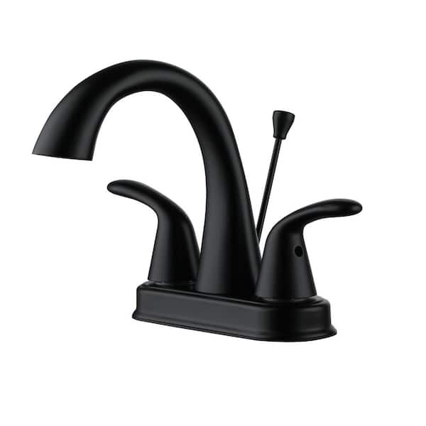 Dimakai 4 in. Center Set Double Handle Bathroom Faucet with Pop-up Drain in Matte Black