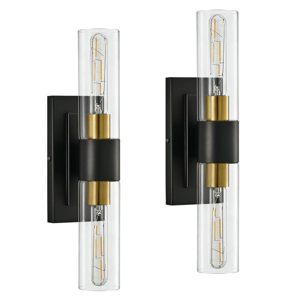 2-Pack 18.9 in. 2-Light Dimmable Black and Gold Vanity Light with Clear Glass,E26 Base Bathroom Wall Sconces price history on PriceWatchPro