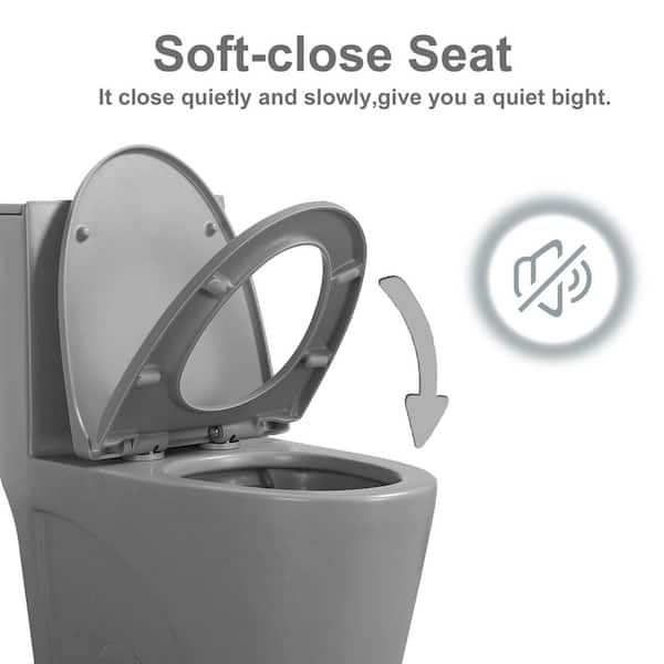 15 5/8 in. 1.1/1.6 GPF Dual Flush 1-Piece Elongated Toilet in Light Grey with Soft-Close Seat
