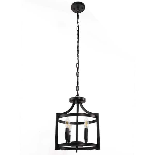 Briignite 4-Light Black Drum Cage Pendant Light, Rustic Semi-Flush Mount Chandelier for Kitchen Island, Bedroom, Dining Room